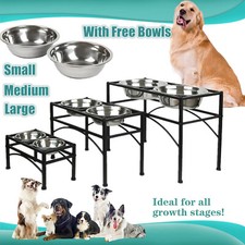 Elevated Modern Dog Cat Pet Feeder Double Bowl Food Water Stand Stainless Steel