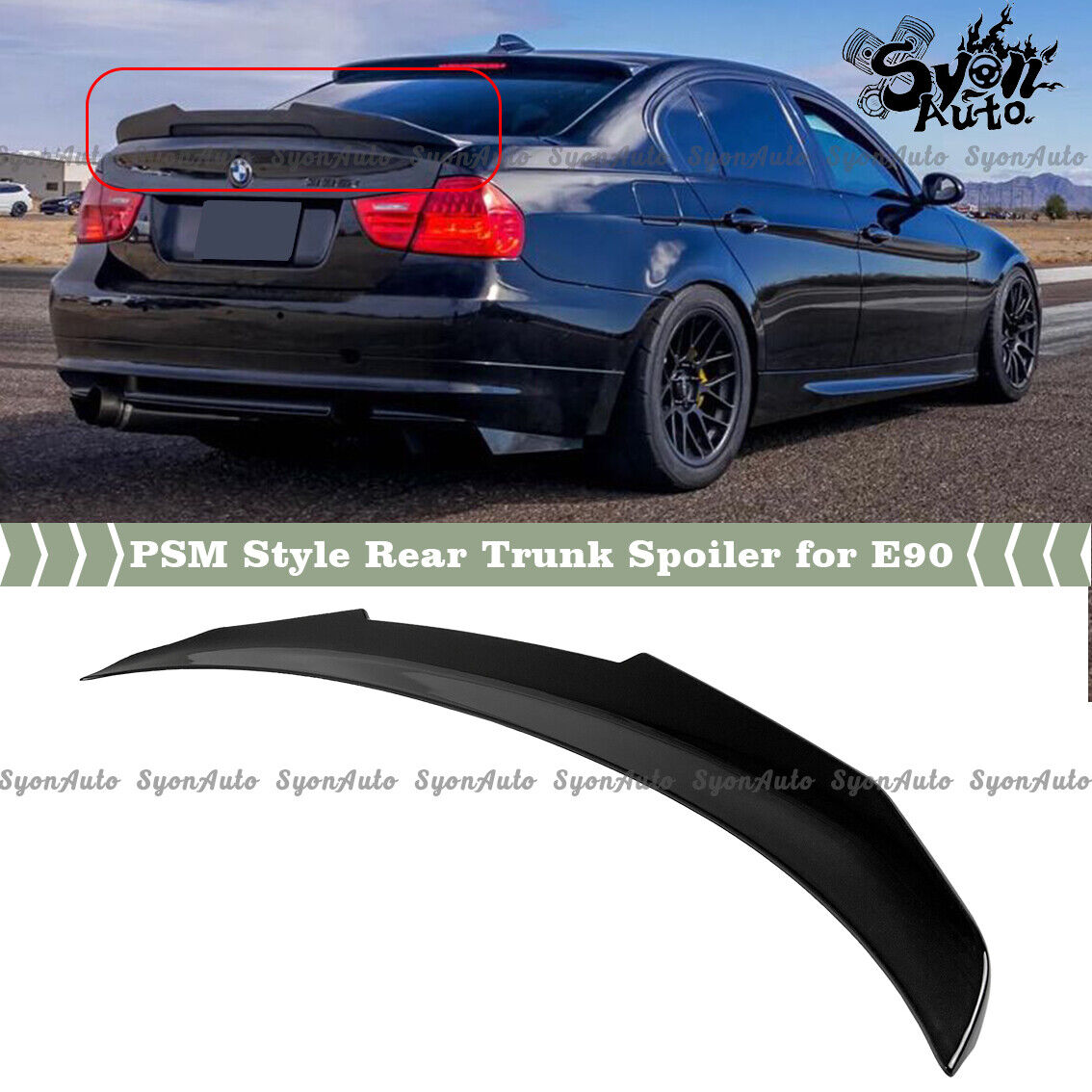 FITS 06-2011 BMW E90 3 SERIES M3 SEDAN GLOSSY BLACK PSM STYLE TRUNK SPOILER  WING