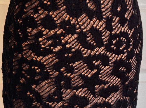 NEW CHANEL 22P BLACK VISCOSE KNIT LACE BEIGE MINI DRESS 36 - Picture 8 of 16