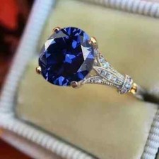 2.00Ct Round Cut Lab Created Blue Sapphire Engagement Ring 14K White Gold Plated