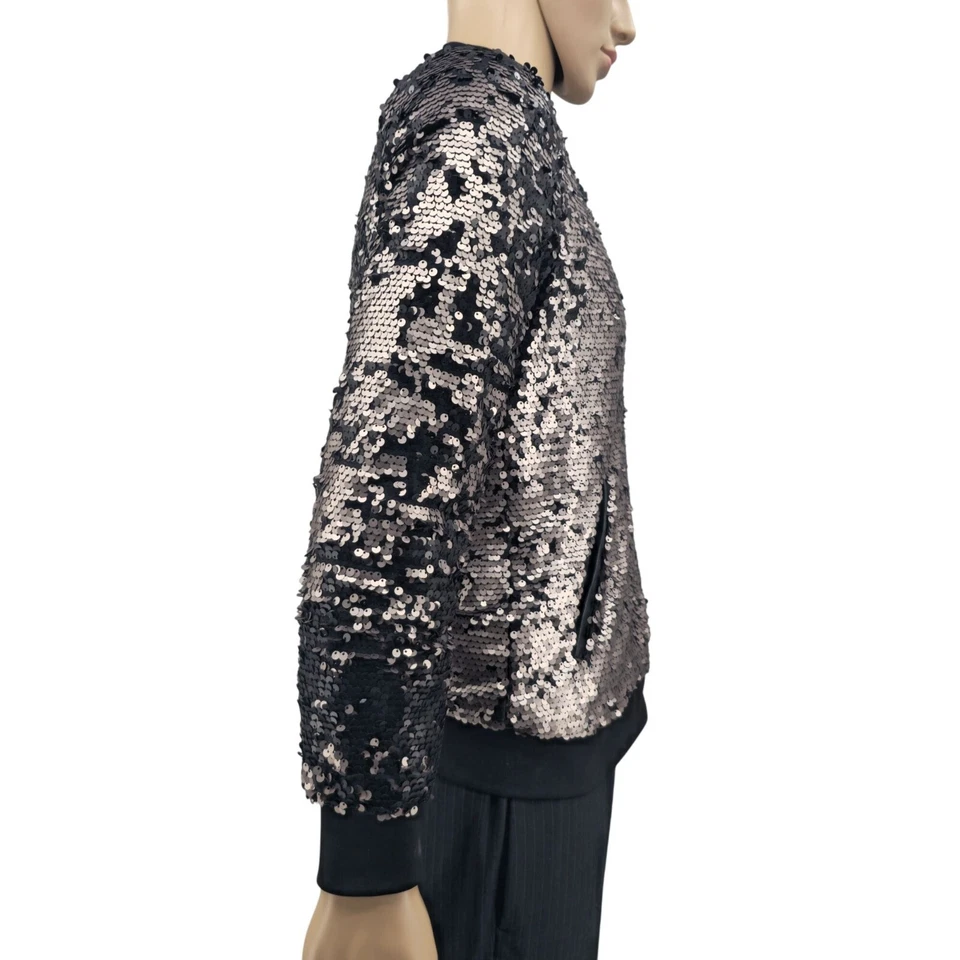 Chaqueta bomber Guess para mujer de lentejuelas negra y dorada rosa talla pequeña Foto 3 de 4