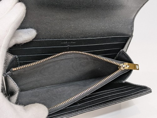 Saint Laurent Wallet Purse YSL Leather V stitch Black Gold Authentic - Picture 17 of 19