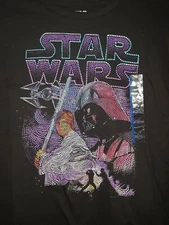 Star Wars T-Shirt Darth Vader Lu Skywalker Dot Mosaic Print Men's Size L Uni sex