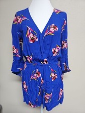 EXPRESS Women's Romper 3/4 Bell Sleeve V-Neck Floral Print Elastic Waist.Size M