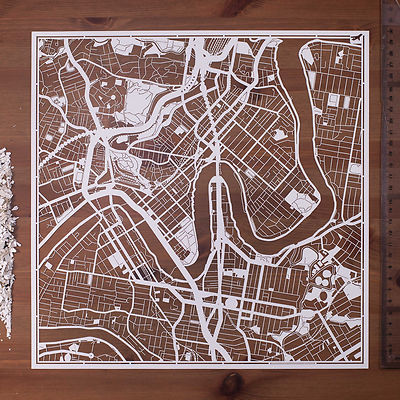 PAPER CUT MAP Brisbane Paper Art Original Design IDEAL GIFTS 12 12In.