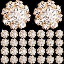 30 Pcs 12Mm Rhinestone Gold Buttons Flatback Crystal Flower Buttons Embellishmen