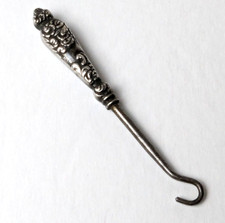 Antique Sterling Silver Victorian Repousse 3" Glove Button Hook