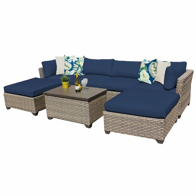 Bowery Hill 7 Piece Patio Wicker Sectional Set In Navy For Sale Online