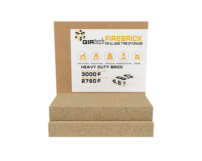 GIRtech USM-2 Heavy Duty Insulating Firebricks Fireclay Chamotte 3000F Pack of 2