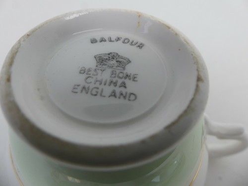 (rif288) Balfour Porcellana Trio Tazza Piattino Piatto Verde Oro Bianco - Foto 7 di 7