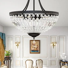 20" Crystal Black Chandelier 5-Light Vintage Ceiling Fixture for Living Room