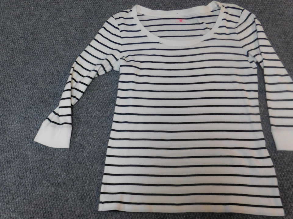 Jones New York Top Pequeño Blanco Rayas Mujer Negro Jersey Cuello Redondo Deporte Foto 3 de 4