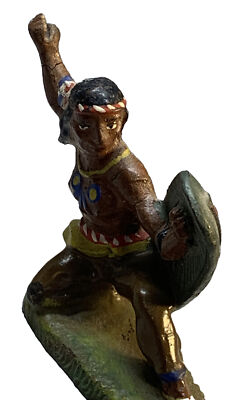ELASTOLIN Composition Native American Indian Crouching With Shield LINEOL