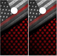 Thin Red Line Flag LAMINATED Cornhole Wrap Bag Toss Decal Sticker