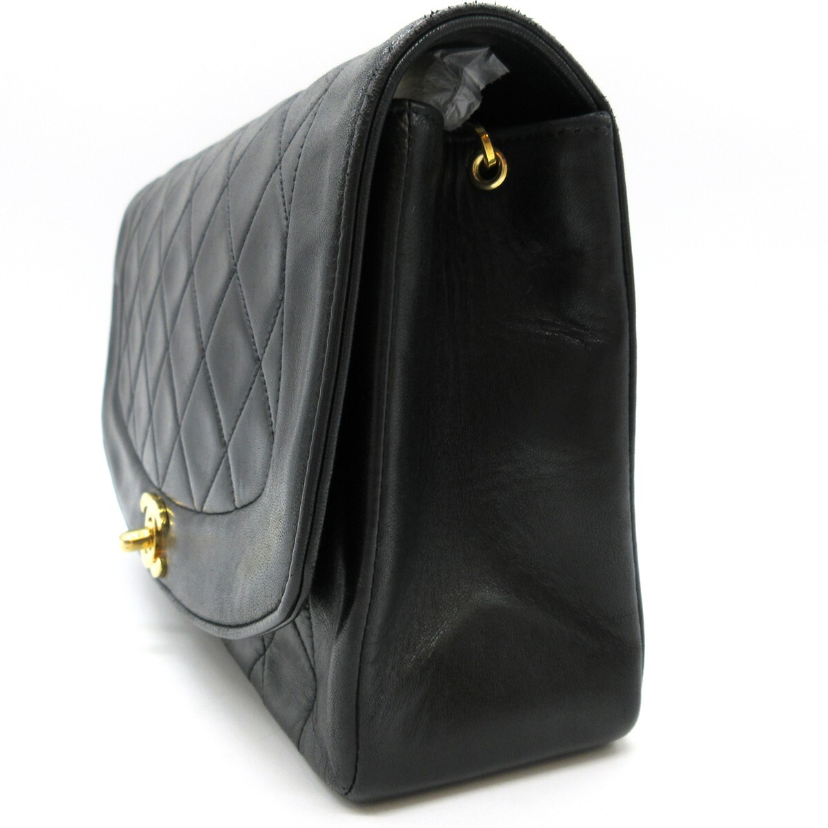 CHANEL CC Diana Matelasse 25 Chain Shoulder Bag Leather Black GHW