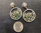 Womens Fashion Earrings Round Dangle Blue Silver Tone