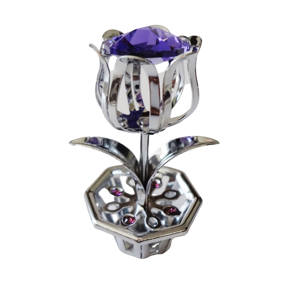 Crystocraft Purple Tulip Crystal Ornament With Swarovski Elements Gift Boxed