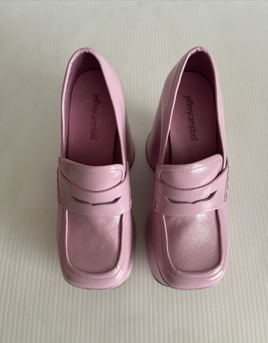 Jeffrey Campbell Block Platform Wedge Penny Loafer- Pink Patent
