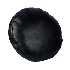 Decorative Throw Home Décor Black Genuine Lambskin Leather Round  Cushion Cover