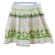 Norton McNaughton Knee Length Skirt Cotton Floral Plants Green Flower Trim 14
