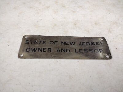 Vintage 6.25'' State Of New Jersey Owner & Lessor Train Trust Name Plate Sign