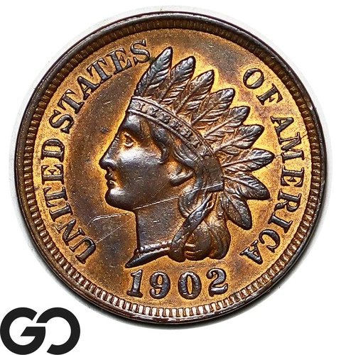 1902 Indian Head Cent Penny, Unc Details Scratched