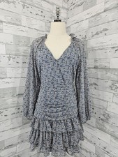 Astr the Label Long Sleeve Blue Floral Tiered Ruffle Skirt Dress Women M