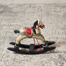 Vintage Hand Carved Wooden Miniature Rocking Horse 3.5" Dollhouse Handpainted