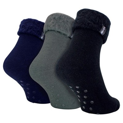 Herren Antirutsch Bettsocken von THMO - 3er Multipack Fleece Hausschuhe Socken