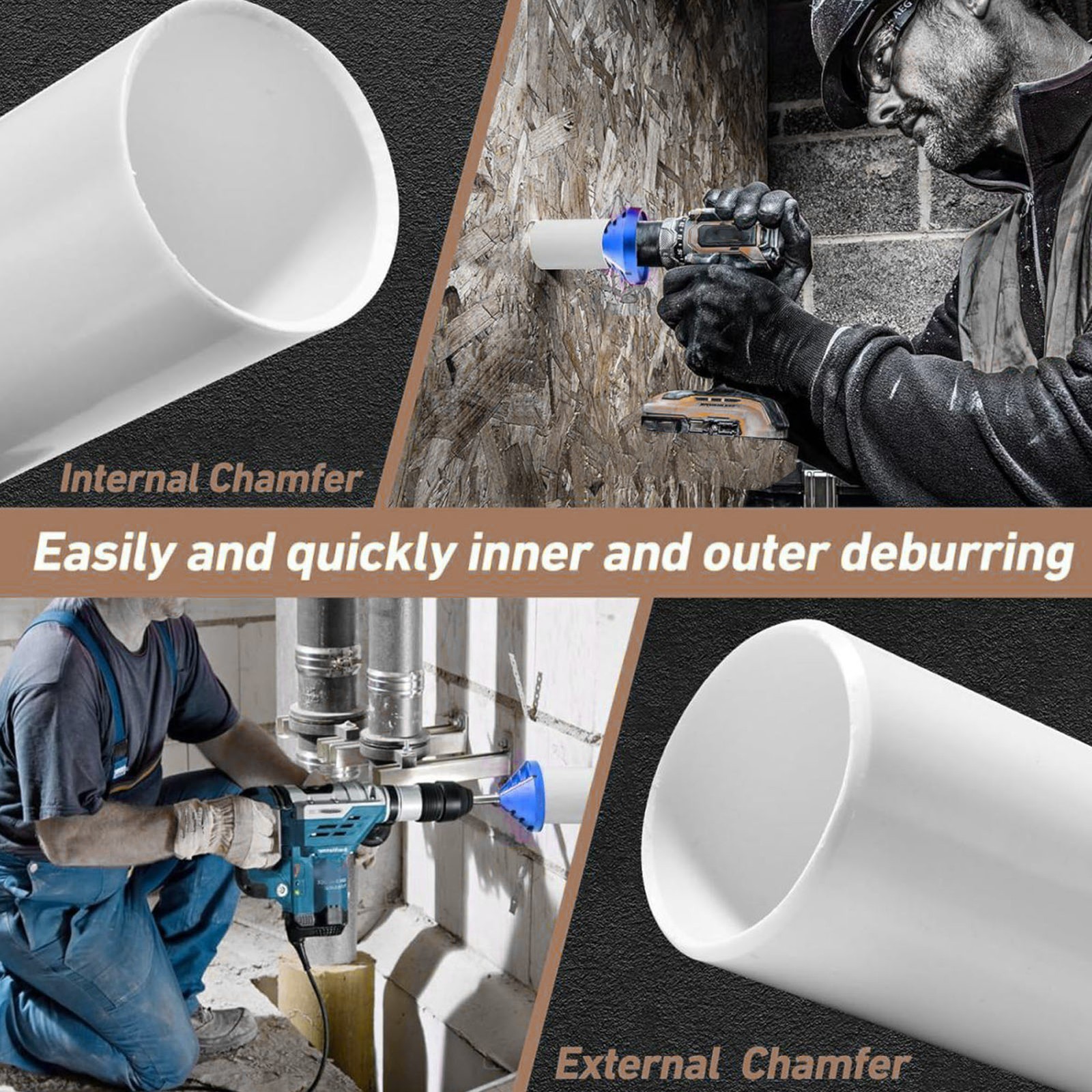 PVC Deburring Tool 2 In 1 Inner Outer CPVC ABS PP PE Pipe Chamfer Reamer