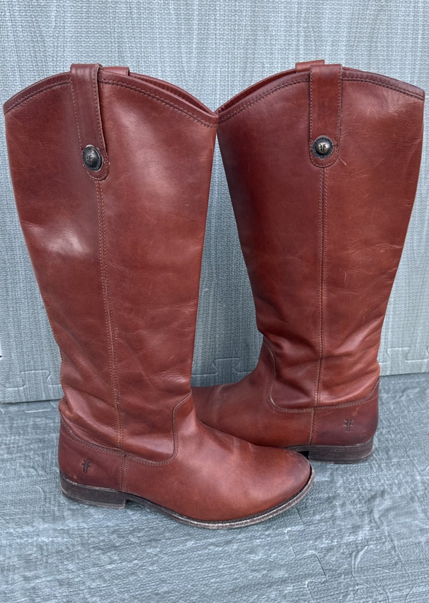 Frye Boots Melissa Button Tall Leather Riding Cognac Brown  display picture 3