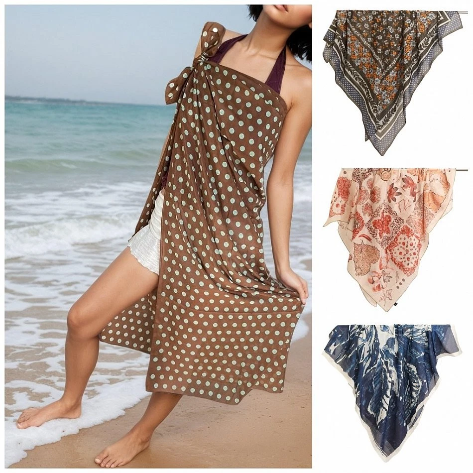 XL Sommer-Tuch Damen Seide Baumwolle Mix Seiden-Tuch Pareo Stola Strand-Überwurf - Bild 1 von 1