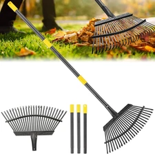 Heavy-Duty Metal Garden Rake with Adjustable Handle and 25 Tines, 18" Wide