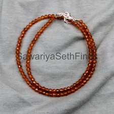 Orange Carnelian 3mm Faceted Round Necklace, Sterling Silver Clasp, Minimal Laye