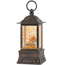 Fall Snow Globe Lantern, Thanksgiving Lighted Lantern, Swirling Glitter Snow ...