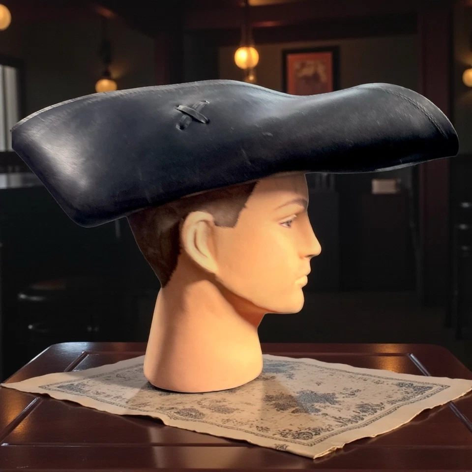 Heavy Genuine Leather Tricorn Pirate Hat Handmade LARP Adjustable - Image 3 of 4