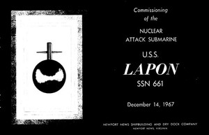 USS Lapon SSN 661 Commissioning Ceremony program 1967 cover is green looks black