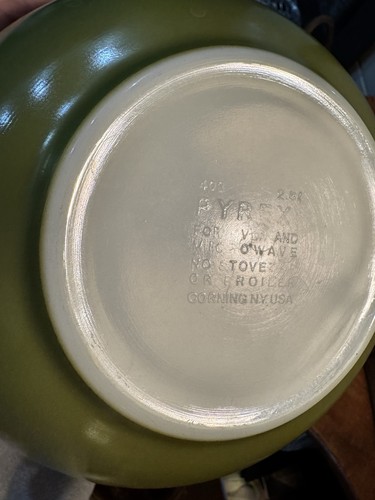 Ancien bol pyrex vert avocat fleur de printemps 403, casserole 34 et beurrier - Photo 13/19