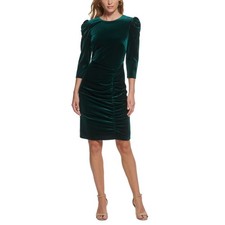 Vince Camuto Women's Cocktail Dress Size 14 Green Velvet Long Sleeve Sheath