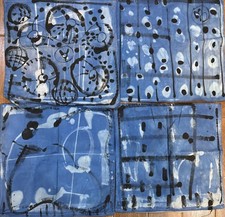 Ikea Gurli Cushion Pillow Cover Blue 20'' x 20'' New Set Of 4 Hand Painted