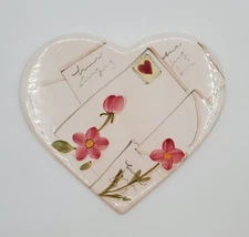 Bath Body Works Candle Holder 7in White Heart Tile Floral Ceramic Holiday 1999