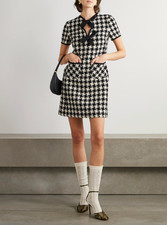 $4400 Valentino 2024 Black White Herringbone Tweed Bow Short Dress size 44/8