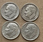 Lot of 4 Roosevelt Silver Dimes US 10C - 195?-S, 1953-D, 1958-D, 1958-D (1g)