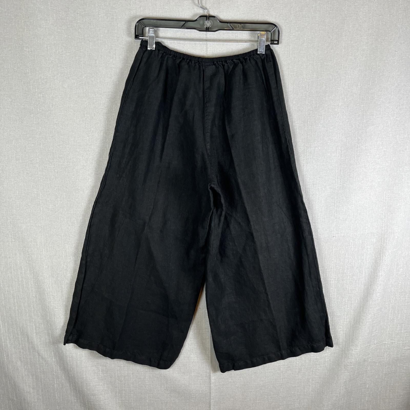 KLEEN Lagenlook 100% LINEN PANTS Size XS 0 2 Black Crop Wide Leg Comfort Pull On