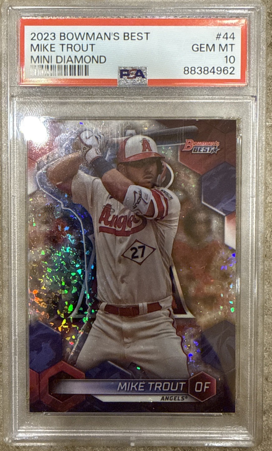 2023 Bowman's Best Mini Diamond Refractor #146/299 Mike Trout #44 PSA 10 GEM MT