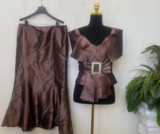 Daymor Couture Formal Evening Brown Off-Shoulder 2PC Skirt Suit Sz 14 EUC 800