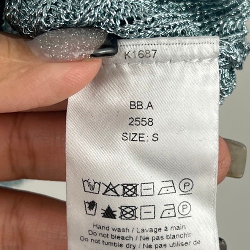 Canotta GANNI lurex a costine smerlata blu donna taglia small - Foto 7 di 8