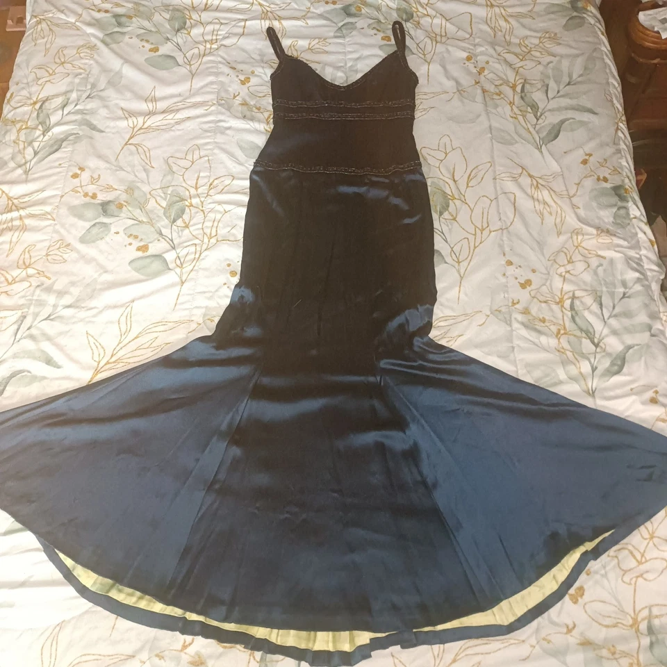 Винтажный PEGGY JENNINGS DEAD STOCK женщин официальный выпускное платье синий и желтый размер 0-2 - Изображение 2 из 4