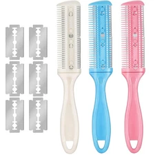 3 Pieces Hair Cutting Comb Set with 10 Razors, Double Edge Razor, Thinning Comb 