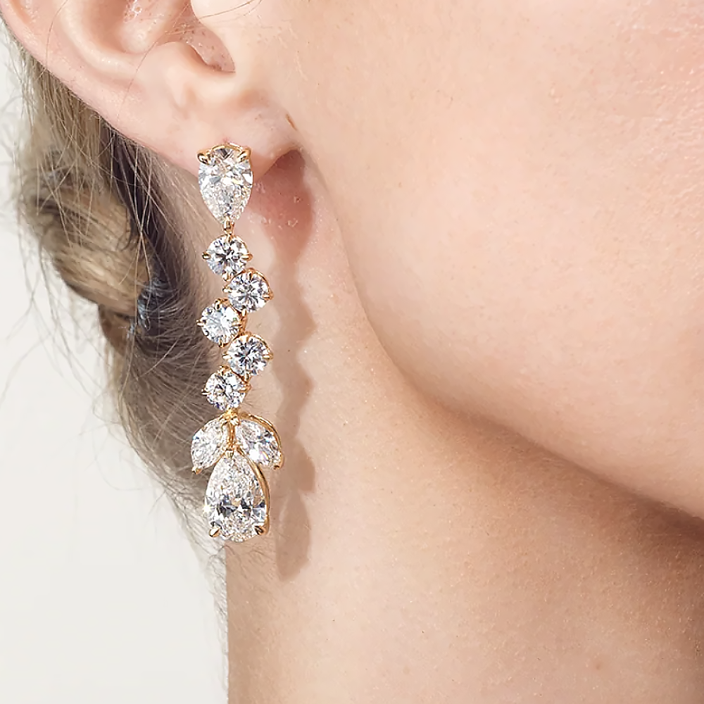 14k Yellow Gold Diamond Dangle Earrings 10 Carat Womens Multi Shape Lab Created